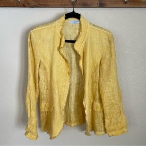 100% Linen Yellow Relaxed Blazer Jacket M Lagenlook Made in Italy Vacation Boho
